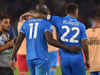 Romelu Lukaku and Giovanni Di Lorenzo of SSC Napoli at the end of the Serie A match between SSC Napoli and Parma Calcio at Stadio Diego Arma...