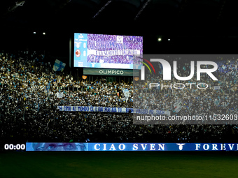 A banner of SS Lazio supporters in memory of Sven Goran Eriksson during the Serie A Enilive match between SS Lazio and AC Milan at Stadio Ol...