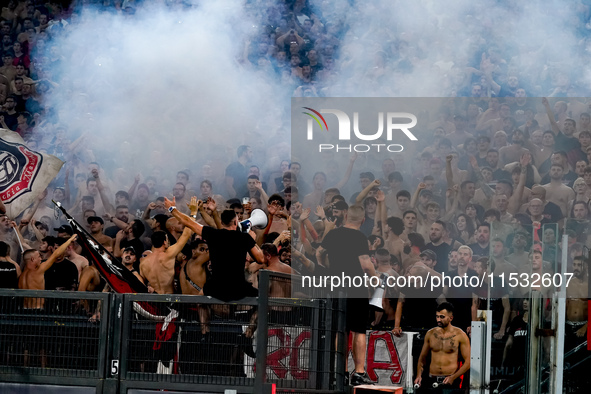 Suppporters of AC Milan during the Serie A Enilive match between SS Lazio and AC Milan at Stadio Olimpico on Aug 31, 2024 in Rome, Italy. 