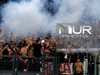 Suppporters of AC Milan during the Serie A Enilive match between SS Lazio and AC Milan at Stadio Olimpico on Aug 31, 2024 in Rome, Italy. (