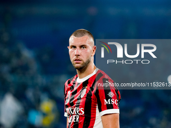 Strahinja Pavlovic of AC Milan during the Serie A Enilive match between SS Lazio and AC Milan at Stadio Olimpico on Aug 31, 2024 in Rome, It...