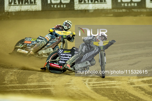 Maciej Janowski and Dominik Kubera participate in a FIM Speedway Grand Prix of Poland in Wroclaw, Poland, on August 31, 2024. 