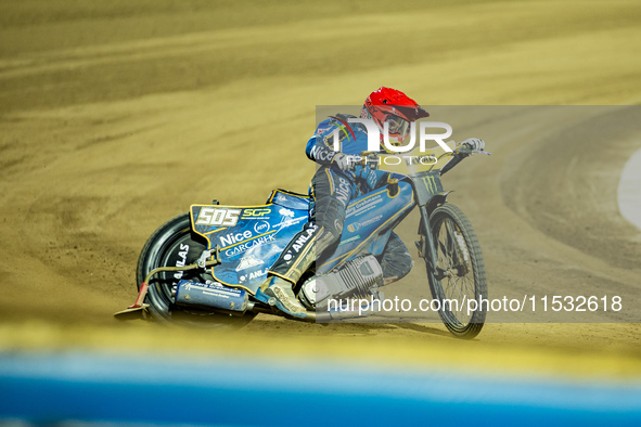 Mikkel Michelsen participates in a FIM Speedway Grand Prix in Wroclaw, Poland, on August 31, 2024. 