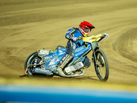 Mikkel Michelsen participates in a FIM Speedway Grand Prix in Wroclaw, Poland, on August 31, 2024. (