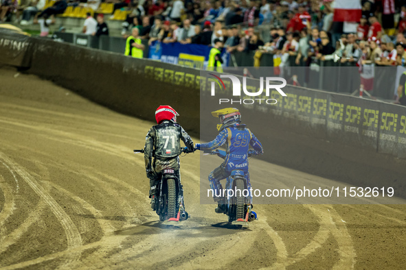 Maciej Janowski and Bartosz Zmarzlik participate in a FIM Speedway Grand Prix of Poland in Wroclaw, Poland, on August 31, 2024. 