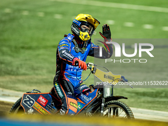 Andzejs Lebedevs participates in a FIM Speedway Grand Prix in Wroclaw, Poland, on August 31, 2024. (