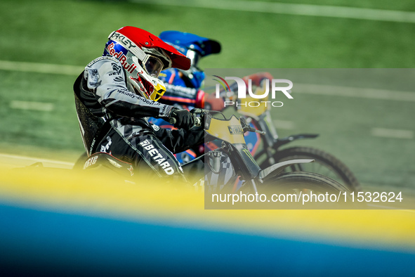 Maciej Janowski participates in a FIM Speedway Grand Prix in Wroclaw, Poland, on August 31, 2024. 