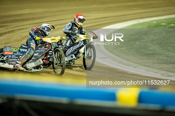 Dominik Kubera and Maciej Janowski participate in a FIM Speedway Grand Prix of Poland in Wroclaw, Poland, on August 31, 2024. 