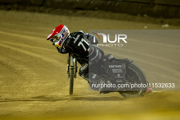 Maciej Janowski participates in a FIM Speedway Grand Prix in Wroclaw, Poland, on August 31, 2024. 