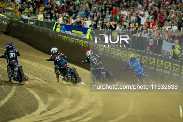 Dominik Kubera and Maciej Janowski participate in a FIM Speedway Grand Prix of Poland in Wroclaw, Poland, on August 31, 2024. 