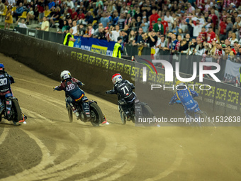 Dominik Kubera and Maciej Janowski participate in a FIM Speedway Grand Prix of Poland in Wroclaw, Poland, on August 31, 2024. (