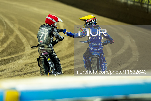 Maciej Janowski and Bartosz Zmarzlik participate in a FIM Speedway Grand Prix of Poland in Wroclaw, Poland, on August 31, 2024. 