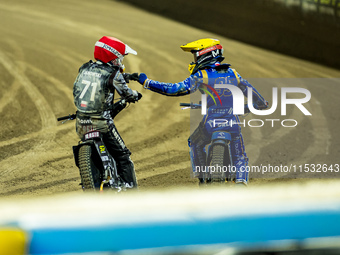 Maciej Janowski and Bartosz Zmarzlik participate in a FIM Speedway Grand Prix of Poland in Wroclaw, Poland, on August 31, 2024. (