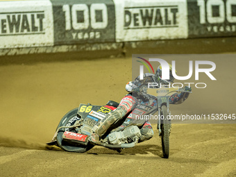 Fredrik Lindgren participates in a FIM Speedway Grand Prix in Wroclaw, Poland, on August 31, 2024. (