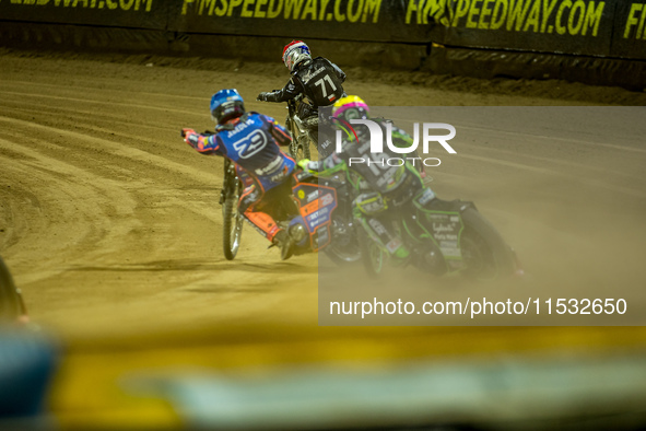 Maciej Janowski participates in a FIM Speedway Grand Prix in Wroclaw, Poland, on August 31, 2024. 