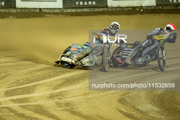 Dominik Kubera and Maciej Janowski participate in a FIM Speedway Grand Prix of Poland in Wroclaw, Poland, on August 31, 2024. 