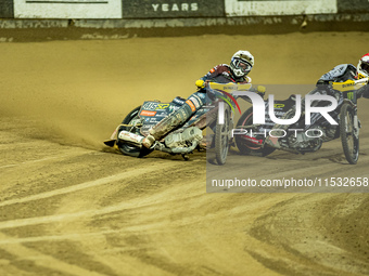 Dominik Kubera and Maciej Janowski participate in a FIM Speedway Grand Prix of Poland in Wroclaw, Poland, on August 31, 2024. (