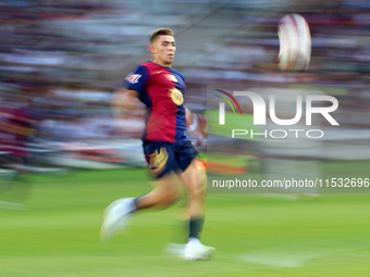 Fermin Lopez plays during the match between FC Barcelona and Real Valladolid CF, corresponding to week 4 of LaLiga EA Sports, at the Lluis C...