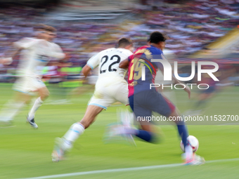 Lamine Yamal and Lucas Rosa play during the match between FC Barcelona and Real Valladolid CF, corresponding to week 4 of LaLiga EA Sports,...