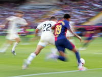 Lamine Yamal and Lucas Rosa play during the match between FC Barcelona and Real Valladolid CF, corresponding to week 4 of LaLiga EA Sports,...