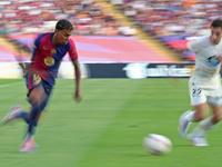 Lamine Yamal plays during the match between FC Barcelona and Real Valladolid CF, corresponding to week 4 of LaLiga EA Sports, at the Lluis C...