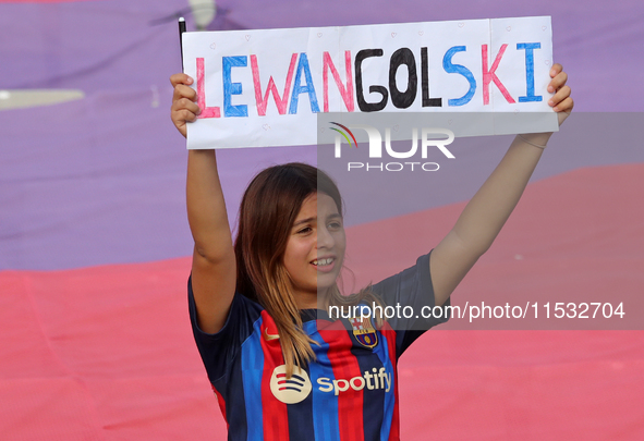 A Robert Lewandowski supporter during the match between FC Barcelona and Real Valladolid CF, corresponding to week 4 of LaLiga EA Sports, at...