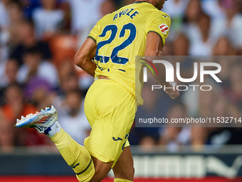 Ayoze of Villarreal CF celebrates after scoring the team's first goal during the LaLiga EA Sports match between Valencia CF and Villarreal C...