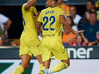 Ayoze (R) of Villarreal CF celebrates after scoring the team's first goal with his teammate Sergi Cardona of Villarreal CF during the LaLiga...