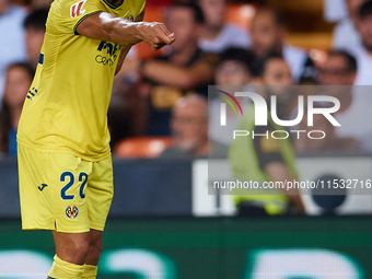 Ayoze of Villarreal CF celebrates after scoring the team's first goal during the LaLiga EA Sports match between Valencia CF and Villarreal C...