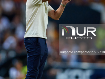 Marcelino Garcia Toral, head coach of Villarreal CF, reacts during the LaLiga EA Sports match between Valencia CF and Villarreal CF at Mesta...