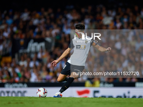 Pepelu of Valencia CF is in action during the LaLiga EA Sports match between Valencia CF and Villarreal CF at Mestalla stadium in Valencia,...