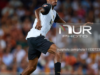 Cristhian Mosquera of Valencia CF is in action during the LaLiga EA Sports match between Valencia CF and Villarreal CF at Mestalla stadium i...