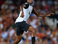 Cristhian Mosquera of Valencia CF is in action during the LaLiga EA Sports match between Valencia CF and Villarreal CF at Mestalla stadium i...