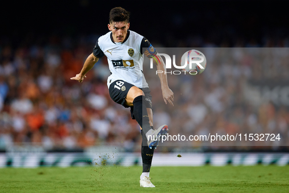 Pepelu of Valencia CF is in action during the LaLiga EA Sports match between Valencia CF and Villarreal CF at Mestalla stadium in Valencia,...