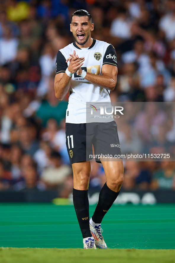 Rafa Mir of Valencia CF reacts during the LaLiga EA Sports match between Valencia CF and Villarreal CF at Mestalla stadium in Valencia, Spai...