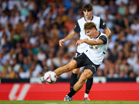 Sergi Canos of Valencia CF is in action during the LaLiga EA Sports match between Valencia CF and Villarreal CF at Mestalla stadium in Valen...