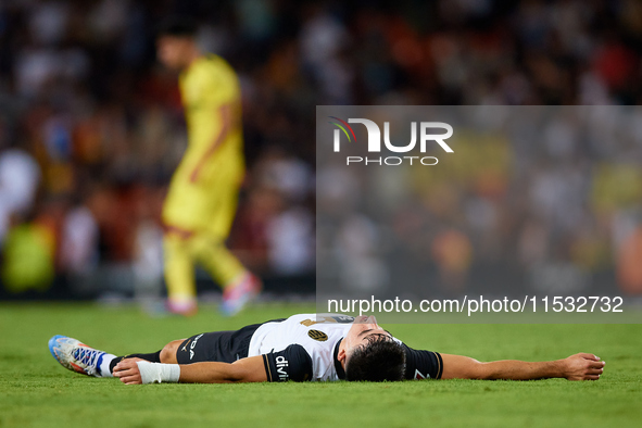 Diego Lopez of Valencia CF reacts following the LaLiga EA Sports match between Valencia CF and Villarreal CF at Mestalla stadium in Valencia...