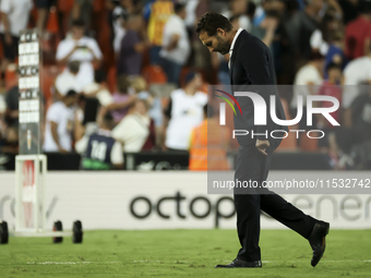 Head coach of Valencia CF, Ruben Baraja, after the La Liga match between Valencia CF and Villarreal CF at Mestalla Stadium in Valencia, Spai...