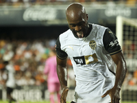 Dimitri Foulquier of Valencia CF during the La Liga match between Valencia CF and Villarreal CF at Mestalla Stadium in Valencia, Spain, on A...