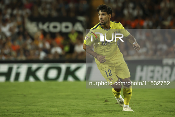 Juan Bernat of Villarreal CF during the La Liga match between Valencia CF and Villarreal CF at Mestalla Stadium in Valencia, Spain, on Augus...