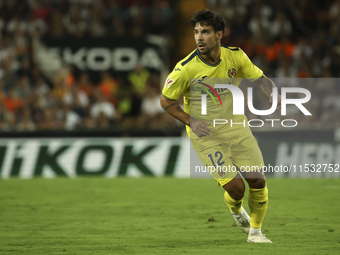 Juan Bernat of Villarreal CF during the La Liga match between Valencia CF and Villarreal CF at Mestalla Stadium in Valencia, Spain, on Augus...