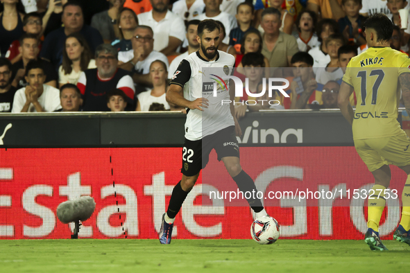 Luis Rioja of Valencia CF during the La Liga match between Valencia CF and Villarreal CF at Mestalla Stadium in Valencia, Spain, on August 3...