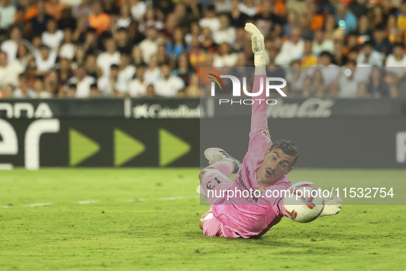 Diego Conde of Villarreal CF during the La Liga match between Valencia CF and Villarreal CF at Mestalla Stadium in Valencia, Spain, on Augus...