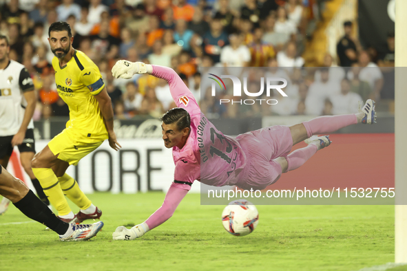 Diego Conde of Villarreal CF during the La Liga match between Valencia CF and Villarreal CF at Mestalla Stadium in Valencia, Spain, on Augus...