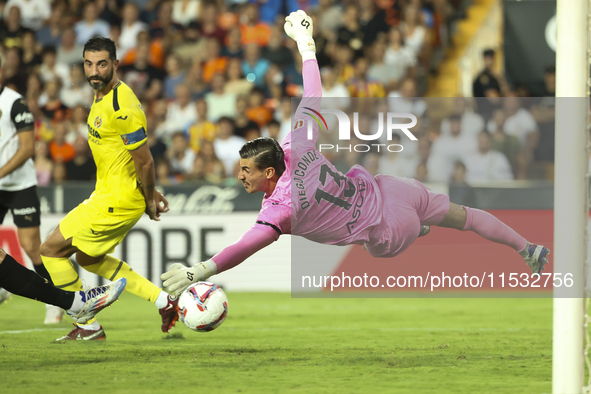 Diego Conde of Villarreal CF during the La Liga match between Valencia CF and Villarreal CF at Mestalla Stadium in Valencia, Spain, on Augus...