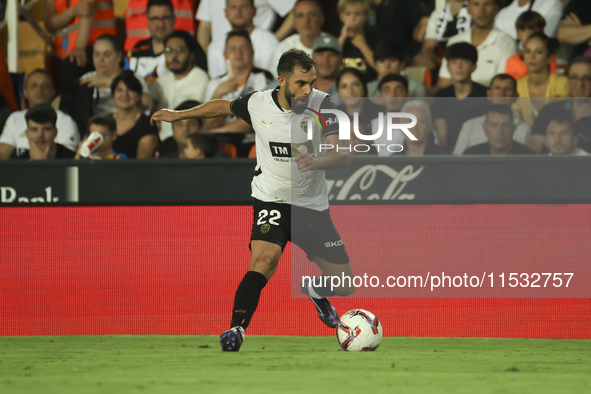 Luis Rioja of Valencia CF during the La Liga match between Valencia CF and Villarreal CF at Mestalla Stadium in Valencia, Spain, on August 3...