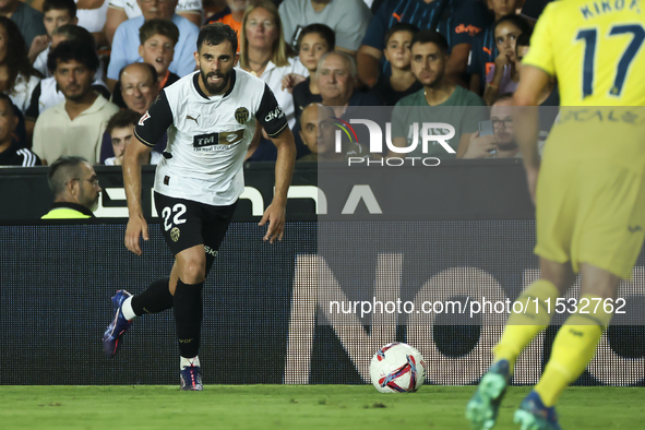 Luis Rioja of Valencia CF during the La Liga match between Valencia CF and Villarreal CF at Mestalla Stadium in Valencia, Spain, on August 3...