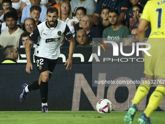 Luis Rioja of Valencia CF during the La Liga match between Valencia CF and Villarreal CF at Mestalla Stadium in Valencia, Spain, on August 3...