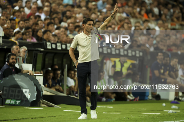 Head coach of Villarreal CF, Marcelino Garcia Toral, during the La Liga match between Valencia CF and Villarreal CF at Mestalla Stadium in V...