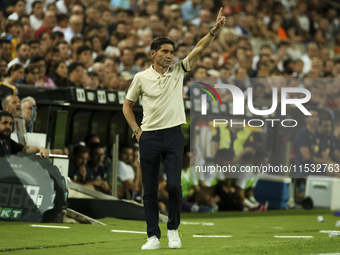 Head coach of Villarreal CF, Marcelino Garcia Toral, during the La Liga match between Valencia CF and Villarreal CF at Mestalla Stadium in V...